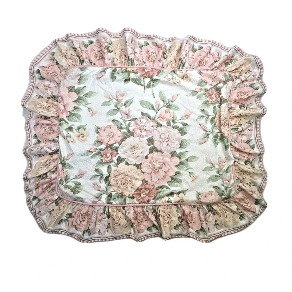 Vintage 80 90s Cottagecore Grandmillennial Floral Pillow Shams Ruffle Quilted